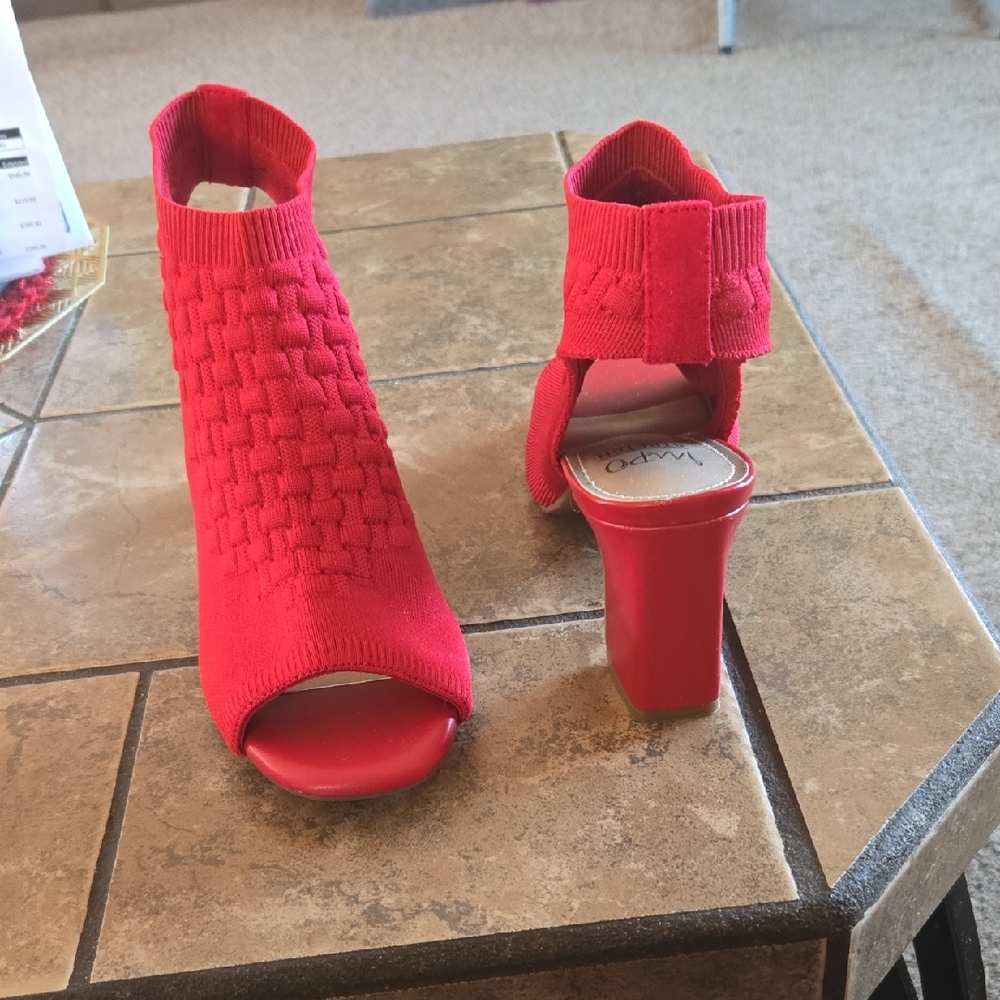 Impo Red Knit Peep-Toe Heels - Picture 7 of 8